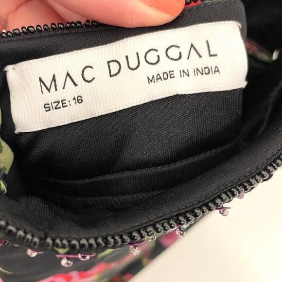 Mac Duggal Embellished Belt Ruffled Halter Strap Gown In Black Multi 9156 16 New - Picture 15 of 16